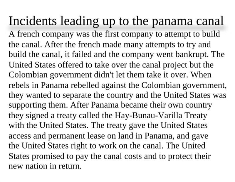 What were some incidents leading up to building the panama canal?-example-1