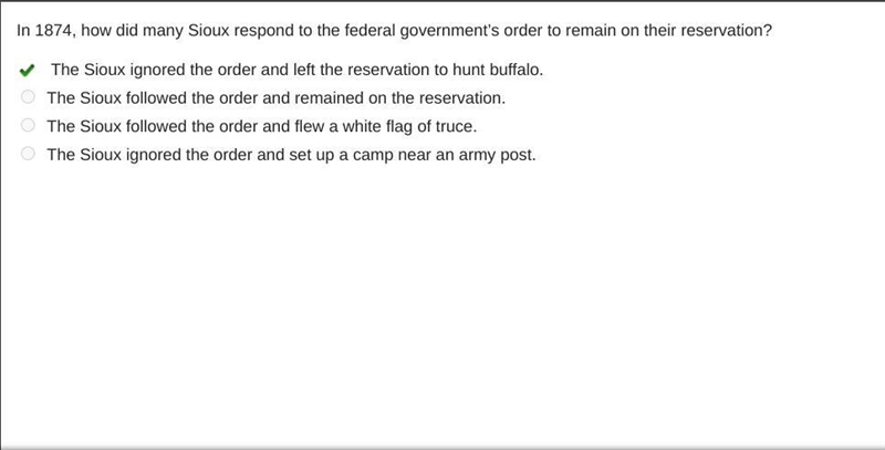 In 1874, how did many Sioux respond to the federal government’s order to remain on-example-1