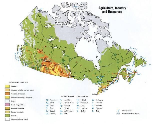 Carefully study the map above . Which resource covers almost half of the land in canada-example-1