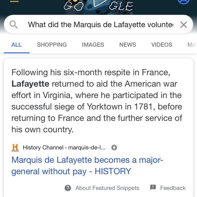 What did the Marquis de Lafayette volunteer to do?​-example-1