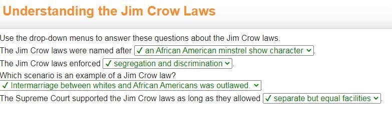 Which scenario is an example of segregation under Jim Crow laws?-example-1