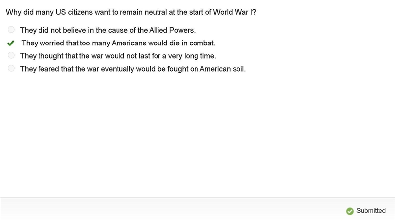 Why did many US citizens want to remain neutral at the start of World War I? They-example-1