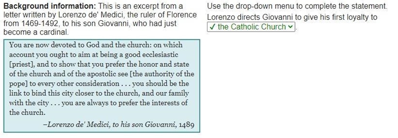 Lorenzo directs Giovanni to give his first loyalty to ___.-example-1