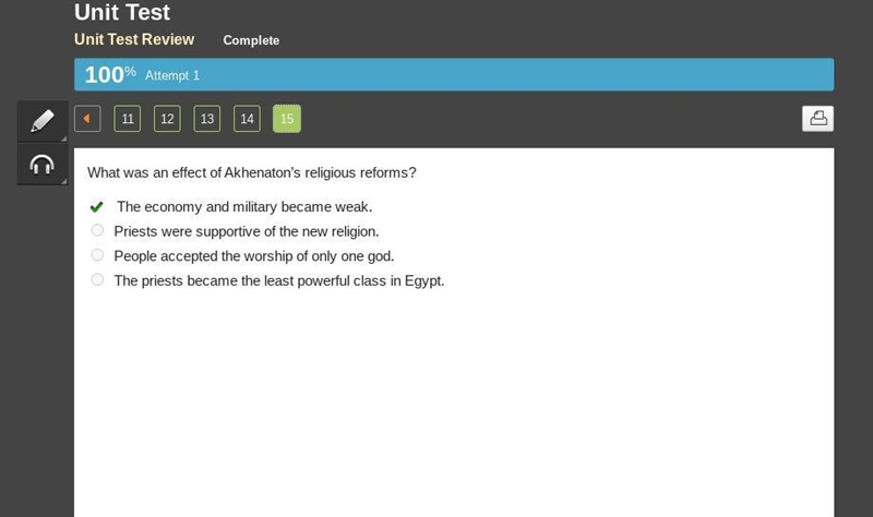 What was an effect of Akhenaton’s religious reforms? The economy and military became-example-1