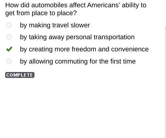 How did automobiles affect Americans’ ability to get from place to place? by making-example-1