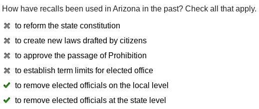 How have recalls been used in Arizona in the past? Check all that apply. to reform-example-1