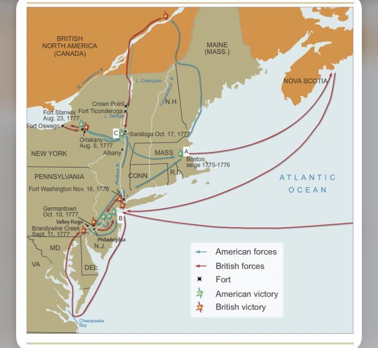 In which directions did British forces under The Howes move?-example-1