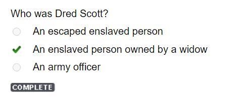 Who was Dred Scott? An escaped enslaved person An enslaved person owned by a widow-example-1