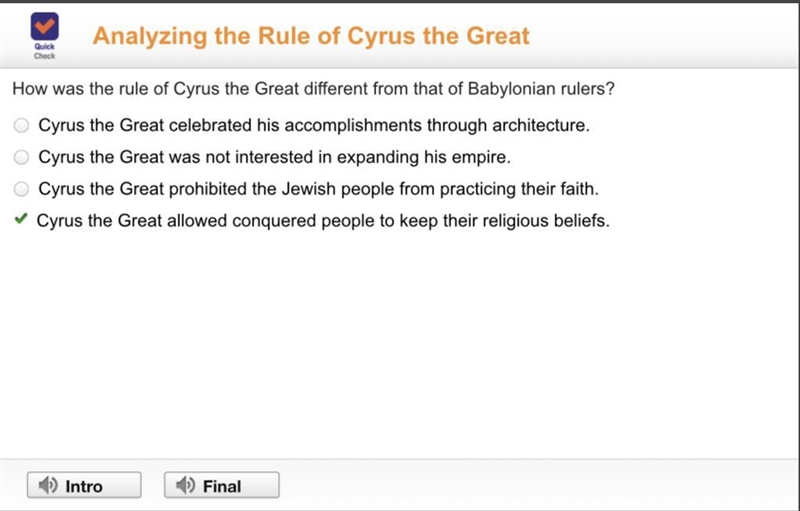 How was the rule of Cyrus the great different than Babylonian rulers-example-1