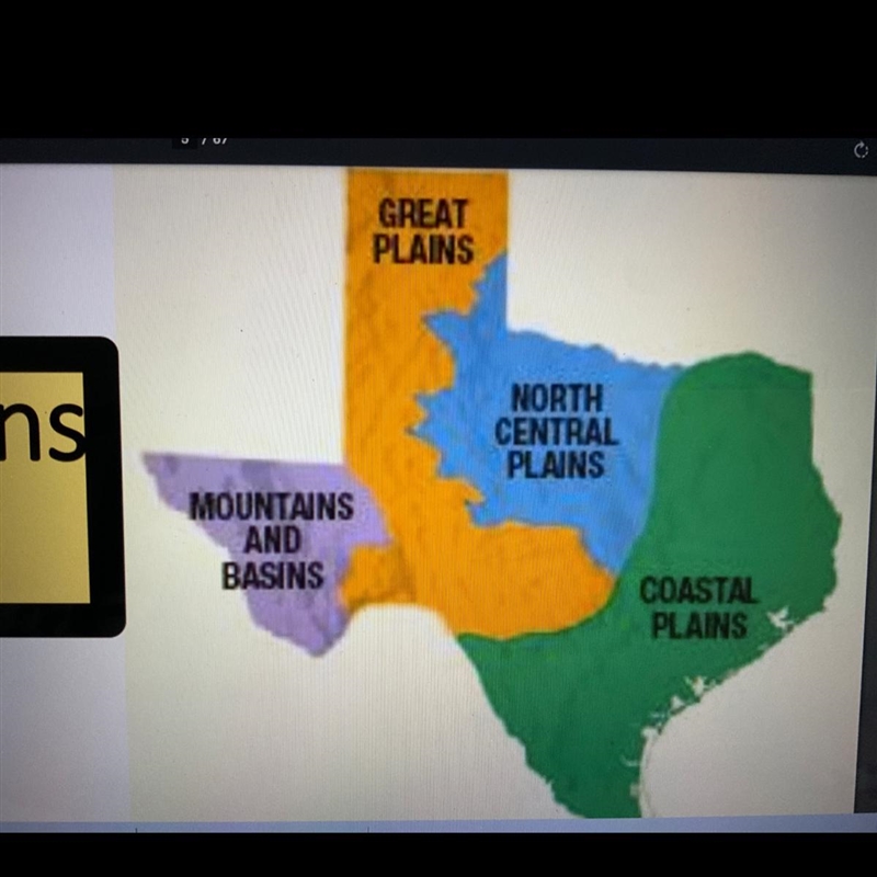 Which region of Texas is highlighted above? Coastal Plains Great Plains Mountains-example-1