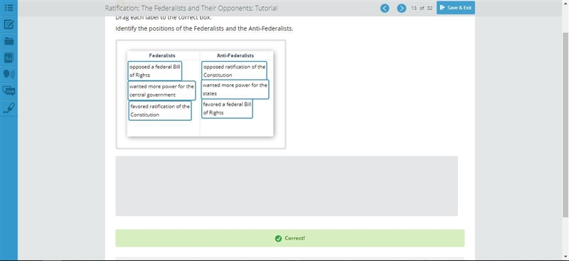 Drag each label to the correct box. Identify the positions of the Federalists and-example-1