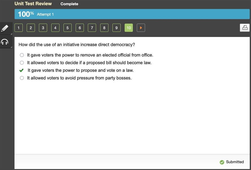 How did the use of an initiative increase direct democracy? It gave voters the power-example-1