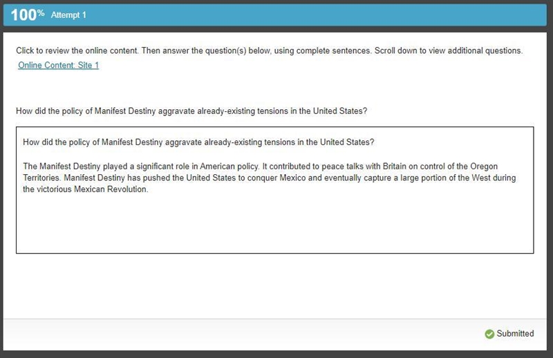 How did the policy of Manifest Destiny aggravate already-existing tensions in the-example-1