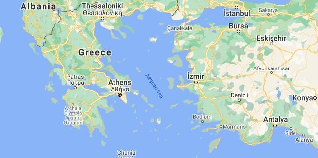 Which label on the map shows the location of the Aegean Sea-example-1