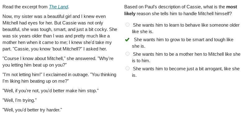 Based on Pauls description of Cassie, what is the most likely reason she tells him-example-1