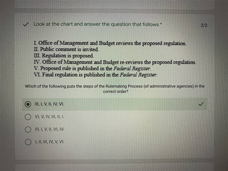 Which of the following puts tthe step of the rulemaking process of administrative-example-1