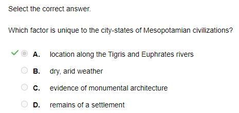 Which factor is unique to the city-states of Mesopotamian civilizations? A. location-example-1