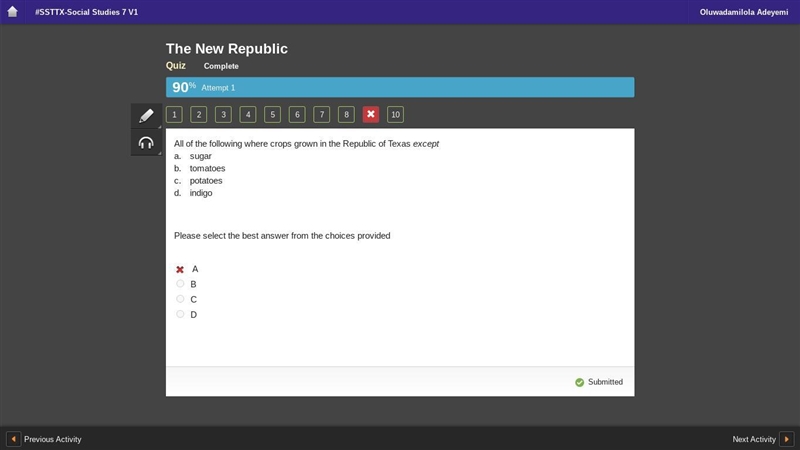 All of the following where crops grown in the Republic of Texas except a. sugar b-example-1