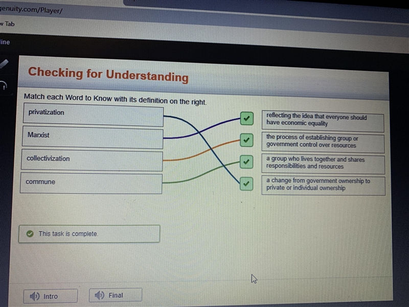 Match each Word to know with its definition on the nght. Marxist the process of establishing-example-1