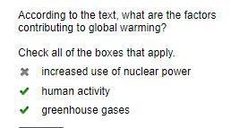 According to the text, what are the factors contributing to global warming? Check-example-1