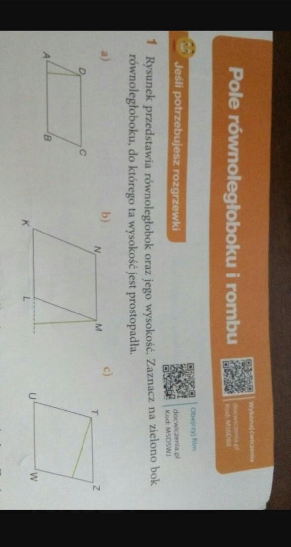 rysunek przedstawia równoległobok oraz jego wysokość zaznacz na zielono bok rownoleg-example-1