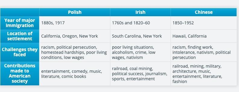 Research the immigration of the Polish, the Irish, and the Chinese to the United States-example-1