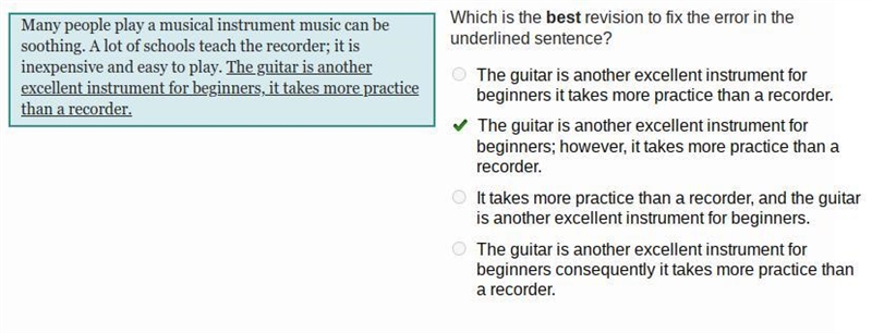 Which is the best revision to fix the error in the underlined sentence? The guitar-example-1