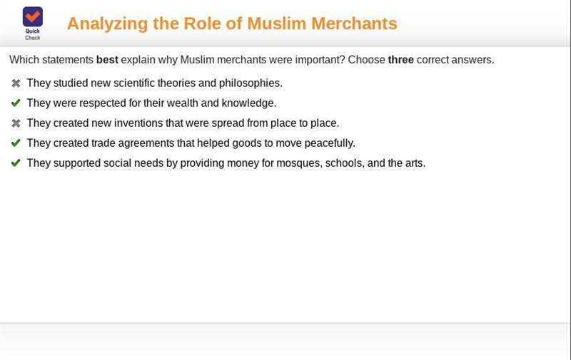 Which statements best explain why Muslim merchants were important? Choose three correct-example-1