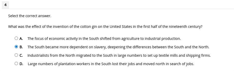 What was the effect of the invention of the cotton gin on the United States in the-example-1