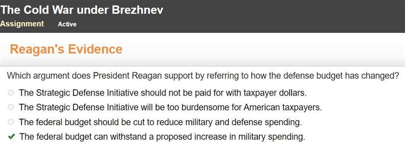 Which argument does President Reagan support by referring to how the defense budget-example-1