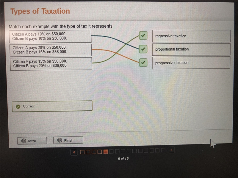 Match each example with the type of tax it represents. Citizen A pays 20% on $50,000. Citizen-example-1