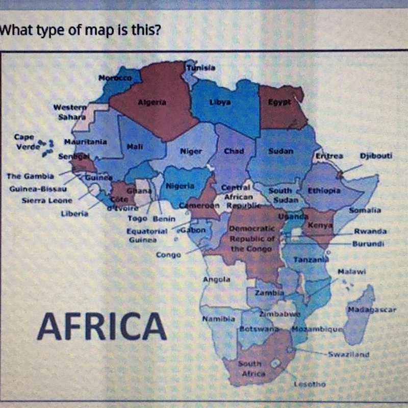 What type of map is this? A. physical map B. precipitation map C. political map D-example-1