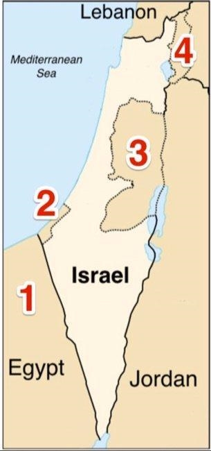 Which number represents the area known as the West Bank?-example-1