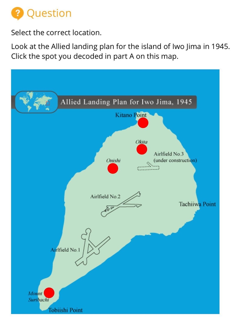 Look at the Allied landing plan for the island of Iwo Jima in 1945. Click the spot-example-1