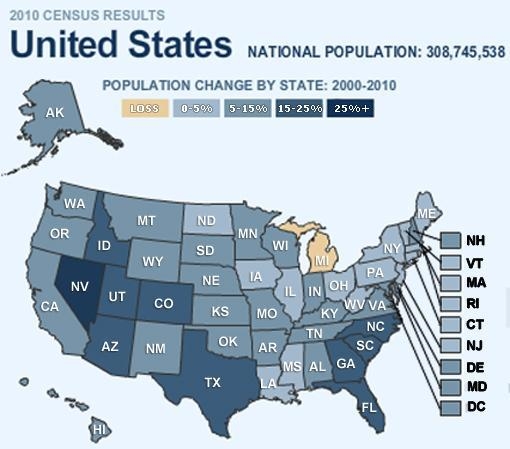 Between 2000 and 2010, what was the only state to experience a population growth greater-example-1