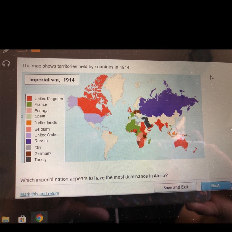 This map shows territories held by countries in 1914.Which imperial nation appears-example-1