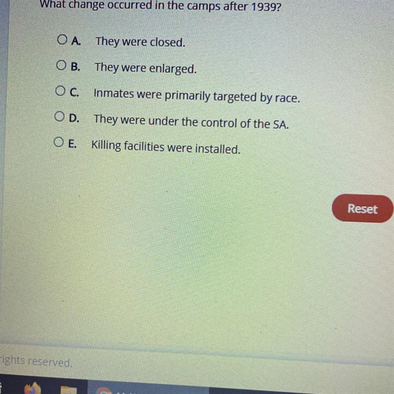 Select the correct answer. What change occurred in the camps after 1939? OA. They-example-1