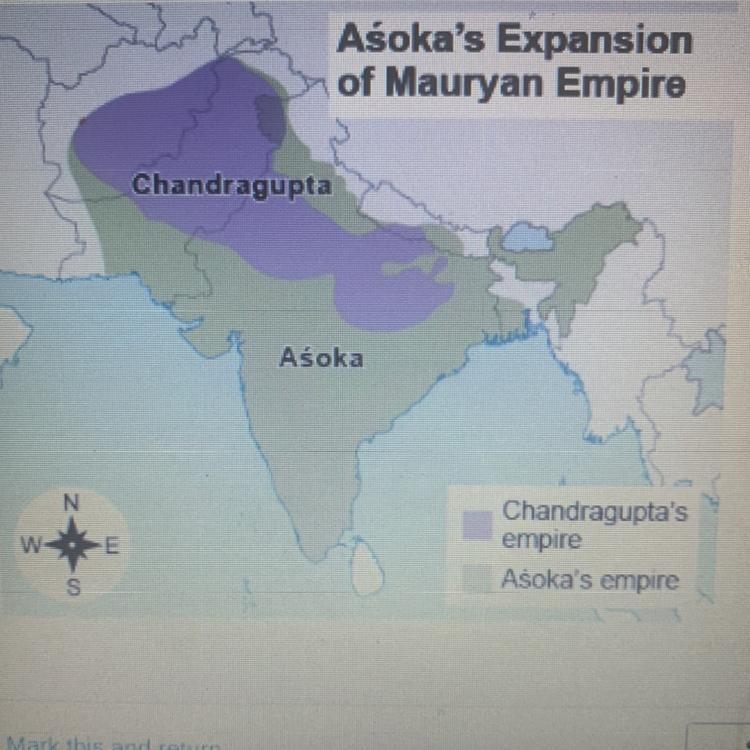 PLEASE HELP Based on the map, which statement about the expansion of the Mauryan Empire-example-1