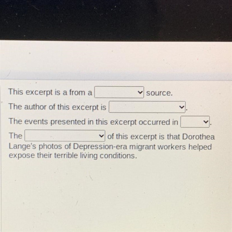 The answers are 1. Secondary 2. Rebecca Maksel 3. 1936 4. Main idea-example-1