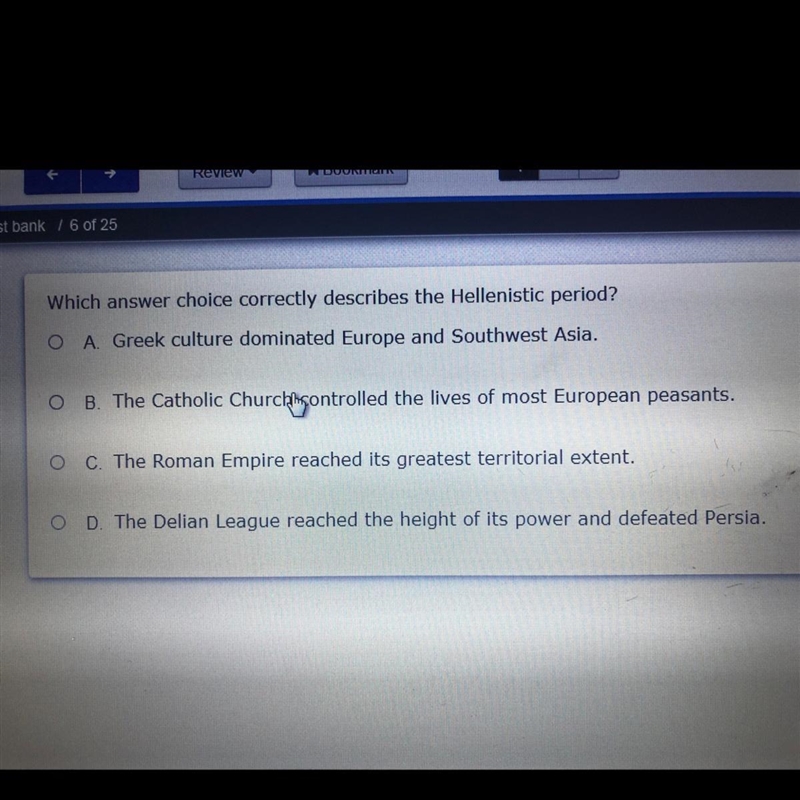 Which answer choice correctly describes the Hellenistic period?-example-1