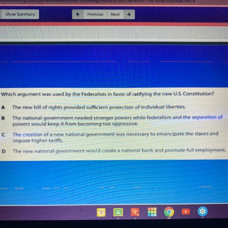 Which argument was used by the Federalists in favor of ratifying the new U.S. Constitution-example-1