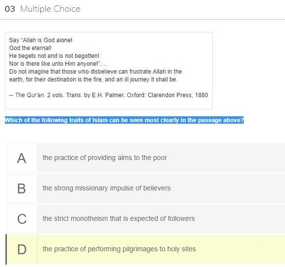 Which of the following traits of Islam can be seen most clearly in the passage above-example-1