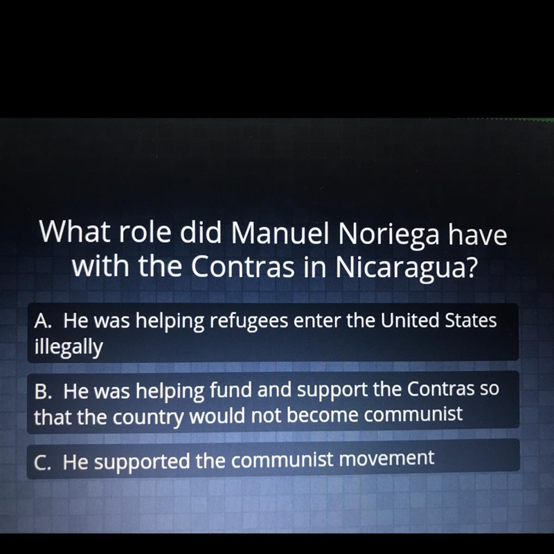 What role did Manuel Noriega have with the Contras in Nicaragua?-example-1