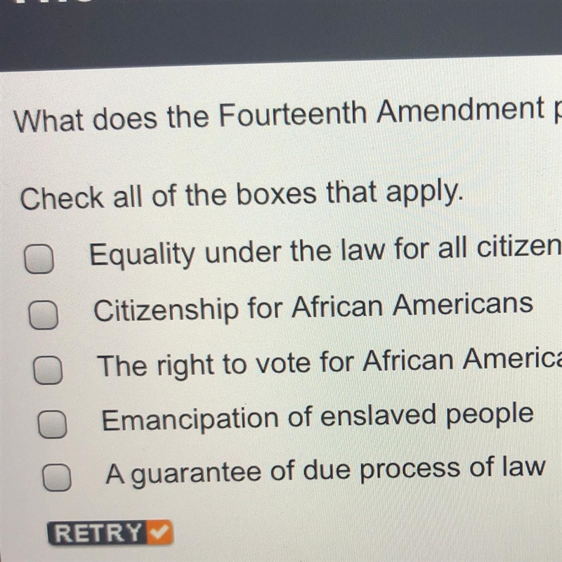 What does the Fourteenth Amendment provide? Check all of the boxes that apply.-example-1