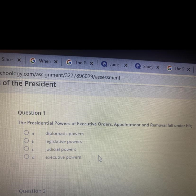 The Presidential Powers of Executive Orders, Appointment and Removal fall under his-example-1