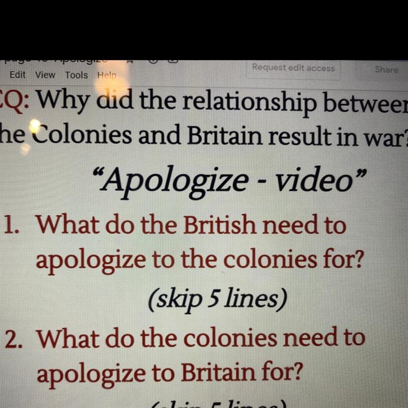 What do the British need to apologize to the colonies for ? (declaration of independence-example-1