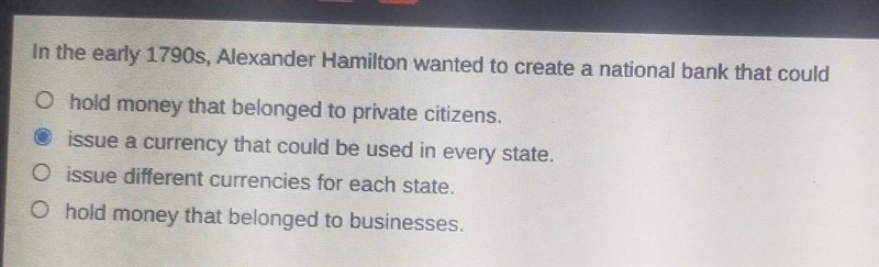 In the early 1790s, Alexander Hamilton wanted to create a national bank that could-example-1