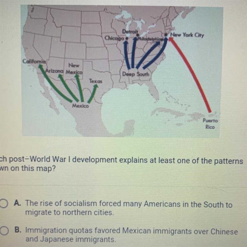 Which post-World War I development explains at least one of the patterns shown on-example-1