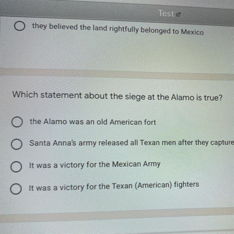 Which statement about the siege at the Alamo is true?-example-1