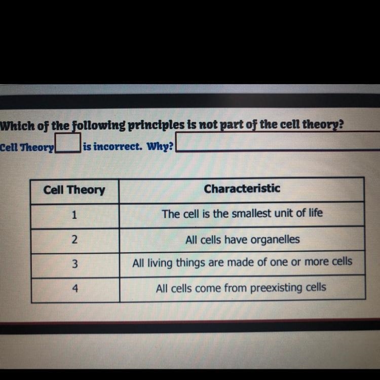 Which of the following principles is not part of the cell theory? Cell Theory! is-example-1